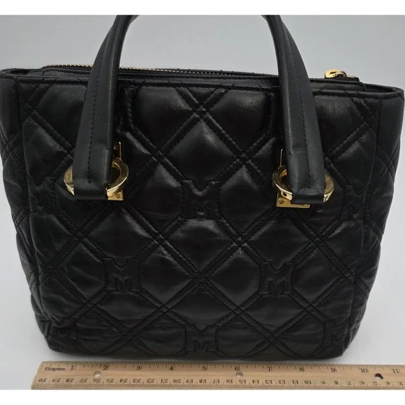 Metrocity Black Quilted Leather Satchel Made In Italy With Gold Hardware #0349 - Picture 15 of 16